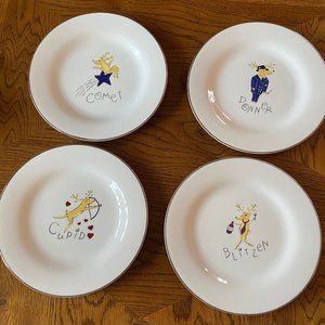 Pottery Barn China Reindeer Plates, set of 4 (never used)